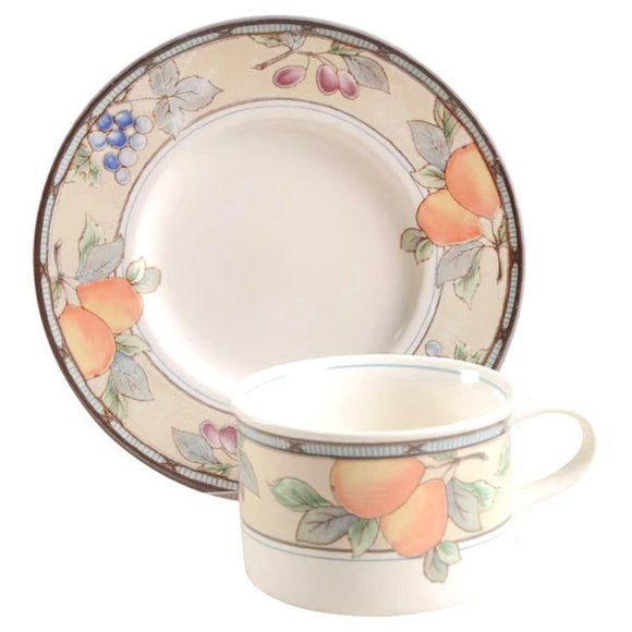 MIKASA Intaglio Garden Harvest Flat Cup and Saucer Set - Picture 1 of 6